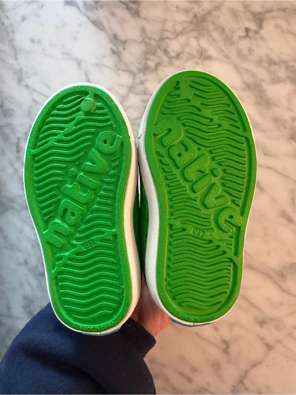Native Kids Water Slip-On Shoes in Bright Green with White Toecap size C5